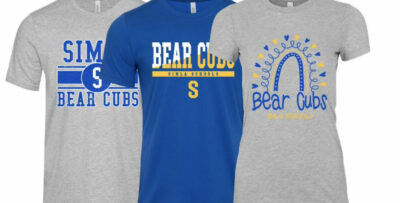 picture of blue, gray tshirts with various designs for Bear Cub sports